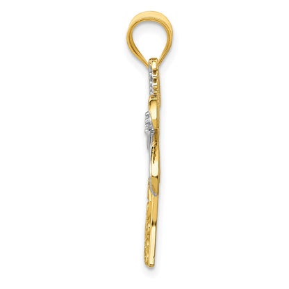 14K and White Rhodium Diamond Palm Tree Pendant