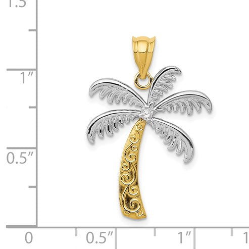14K and White Rhodium Diamond Palm Tree Pendant