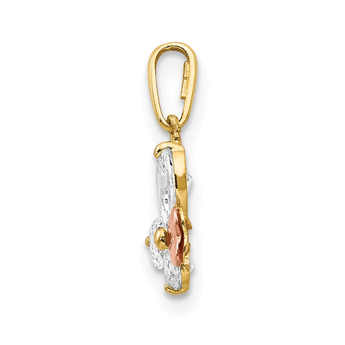 14k Yellow and Rose Gold CZ Butterfly Childrens Pendant
