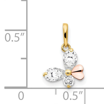 14k Yellow and Rose Gold CZ Butterfly Childrens Pendant