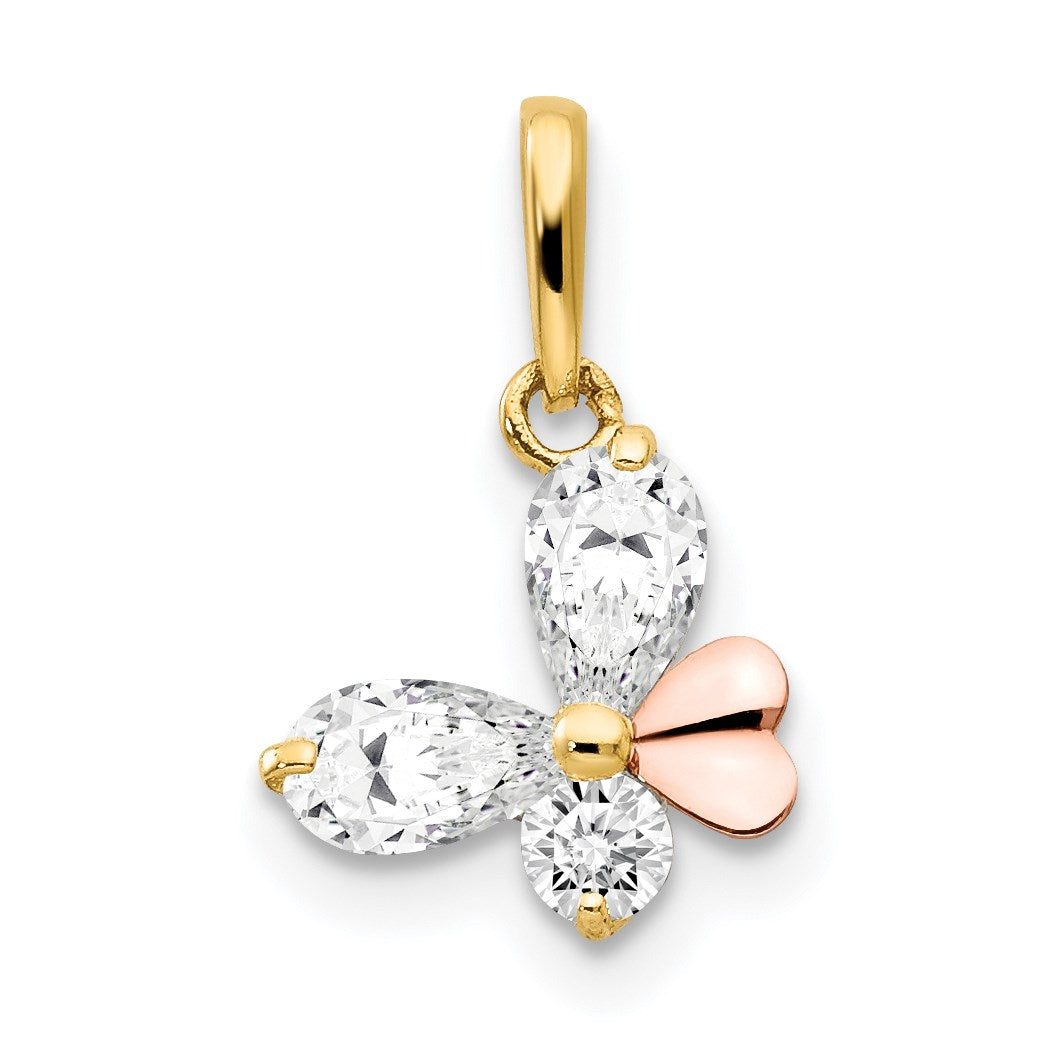 14k Yellow and Rose Gold CZ Butterfly Childrens Pendant