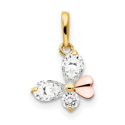 14k Yellow and Rose Gold CZ Butterfly Childrens Pendant