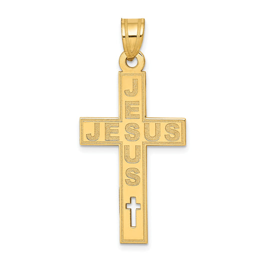 14K Laser Cut JESUS Cross Charm