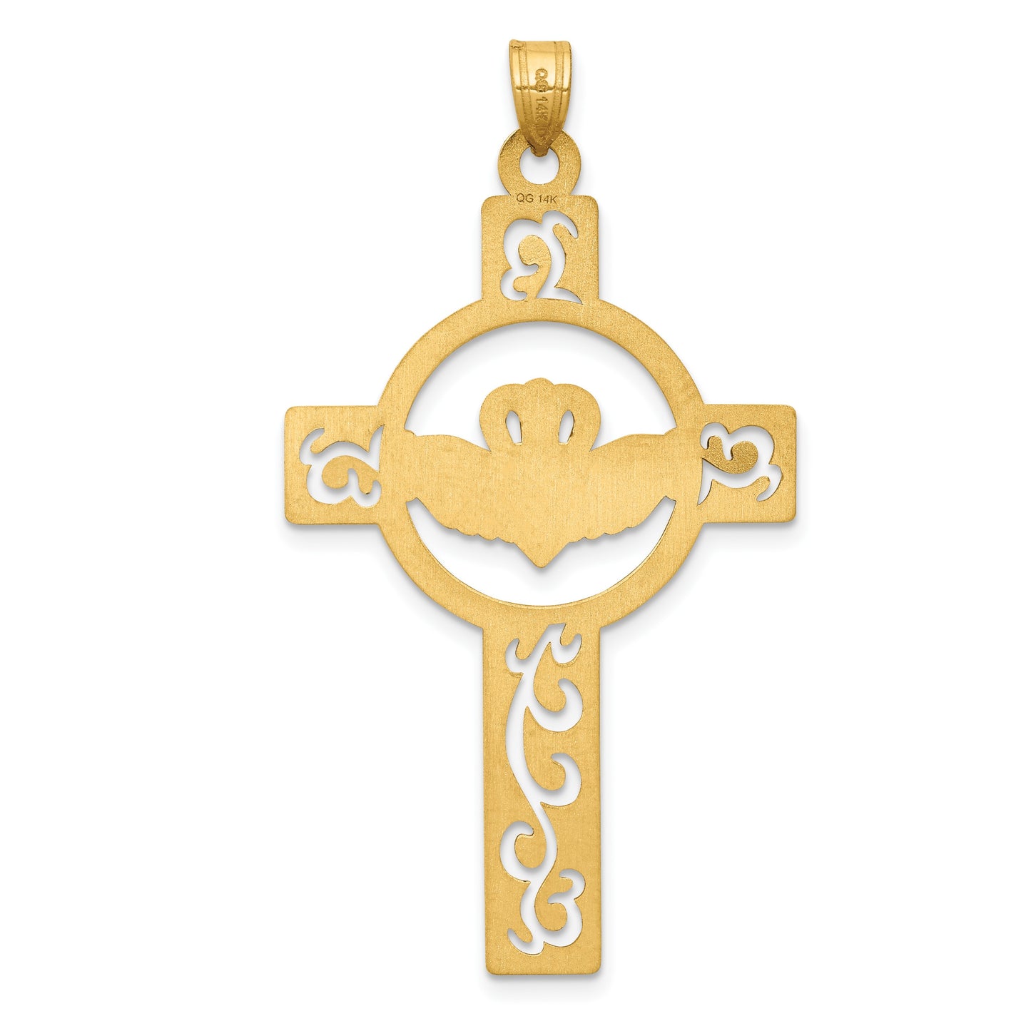 14k Laser-Cut Claddagh Cross Charm