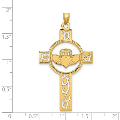14k Laser-Cut Claddagh Cross Charm