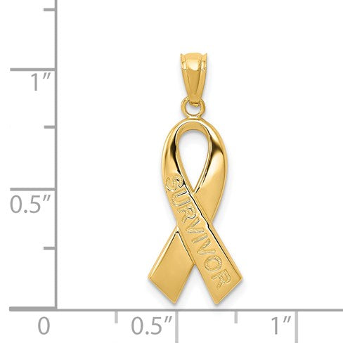 14k Polished SURVIVOR Awareness Ribbon Pendant