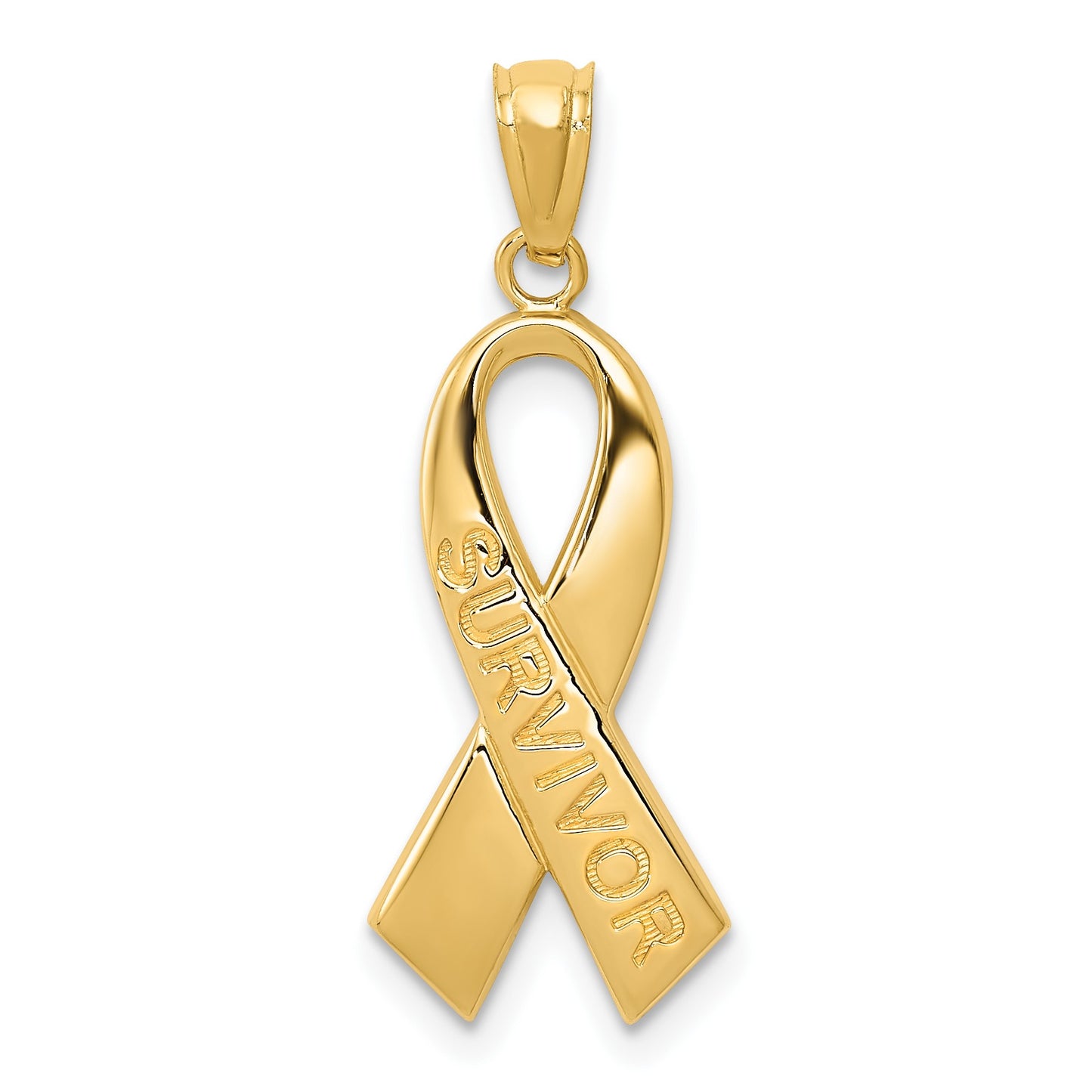 14k Polished SURVIVOR Awareness Ribbon Pendant