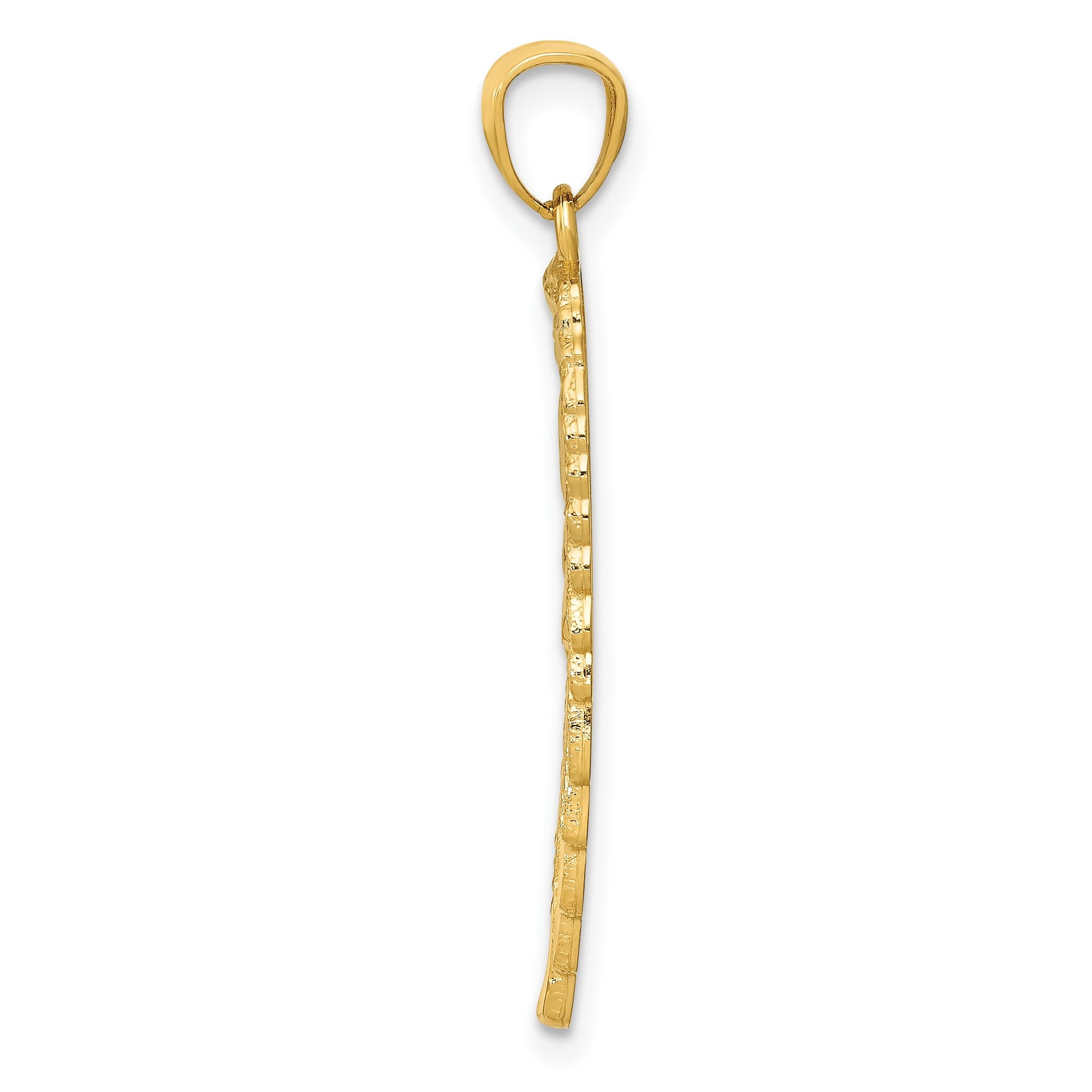 14K Polished and Textured Angel Wing Pendant