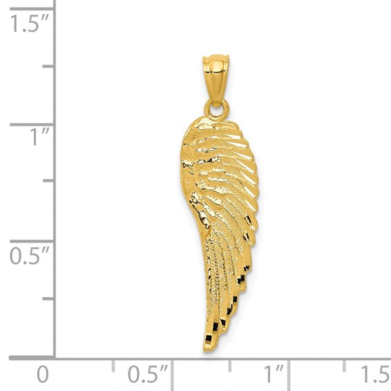 14K Polished and Textured Angel Wing Pendant