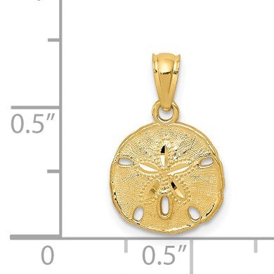 14K Gold Polished and Textured Sand Dollar Pendant