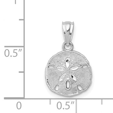 14K White Gold Polished and Textured Sand Dollar Pendant