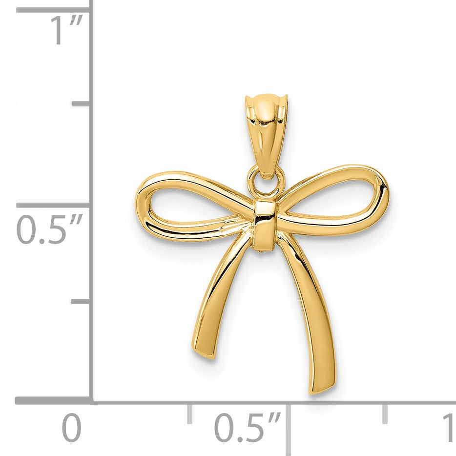 14k Gold Polished Small Ribbon Bow Pendant