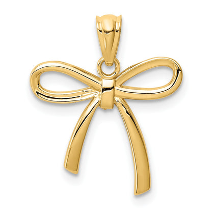 14k Gold Polished Small Ribbon Bow Pendant