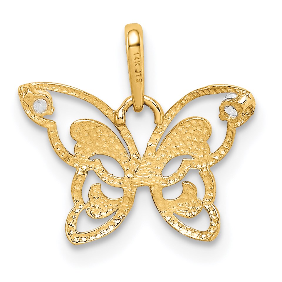 14k Polished CZ Butterfly Pendant