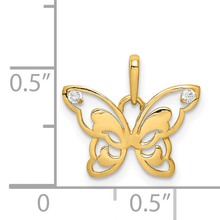 14k Polished CZ Butterfly Pendant