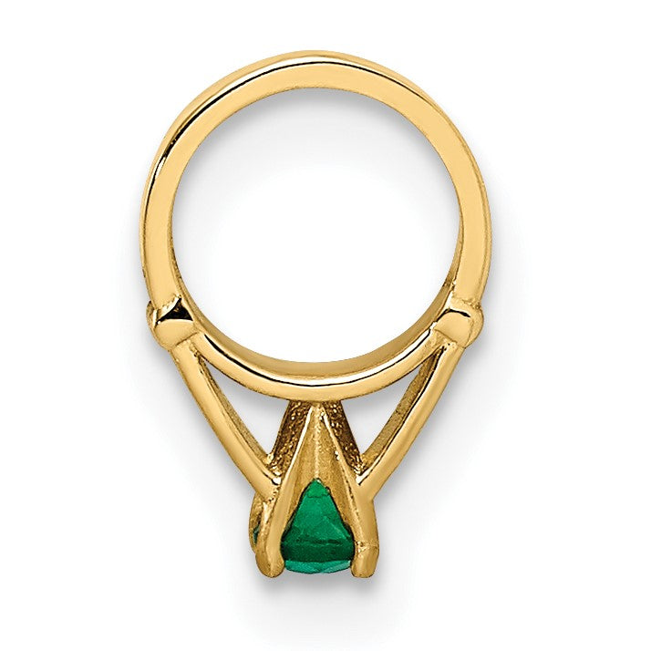 14K 3-D May Ring with Dark Green Glass Stone Charm