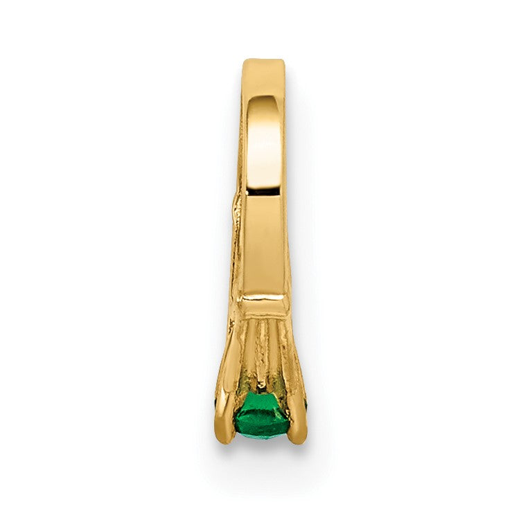 14K 3-D May Ring with Dark Green Glass Stone Charm
