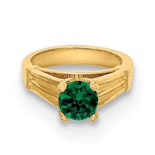 14K 3-D May Ring with Dark Green Glass Stone Charm