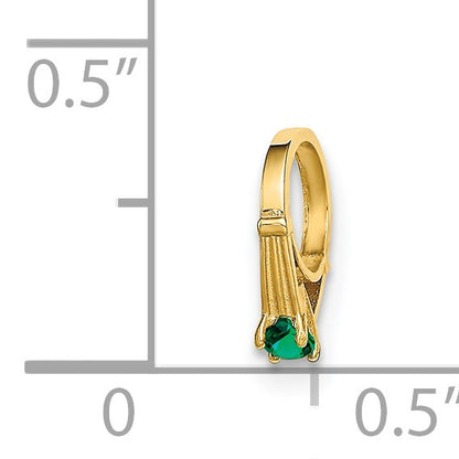 14K 3-D May Ring with Dark Green Glass Stone Charm