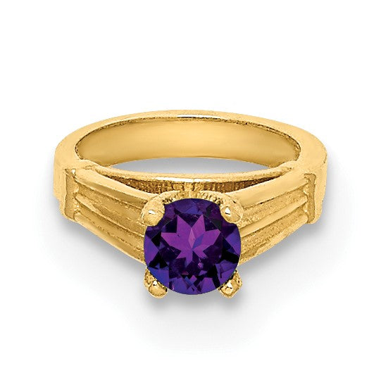 14K 3-D February Ring with Dark Purple CZ Charm