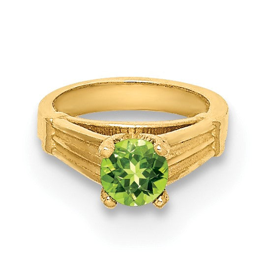 14K 3-D August Ring with Light Green Glass Stone Charm