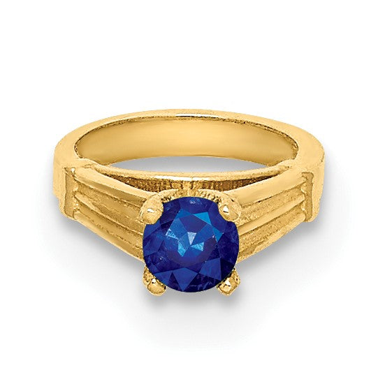 14K 3-D September Ring with Dark Blue Glass Stone Charm