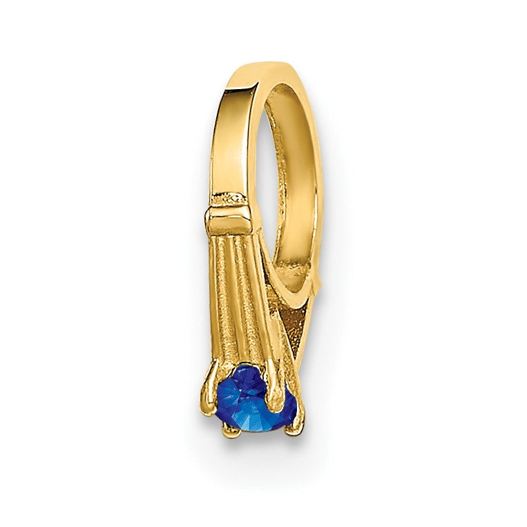14K 3-D September Ring with Dark Blue Glass Stone Charm