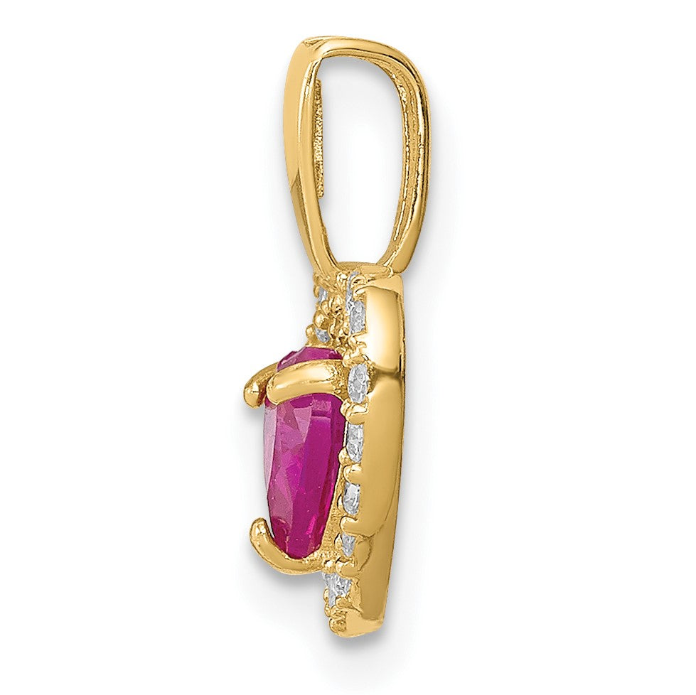 14K Polished Red and Clear CZ Halo Heart Pendant
