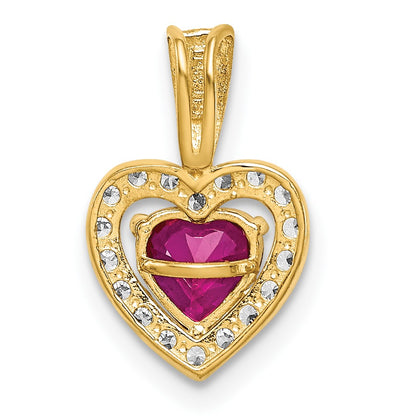 14K Polished Red and Clear CZ Halo Heart Pendant