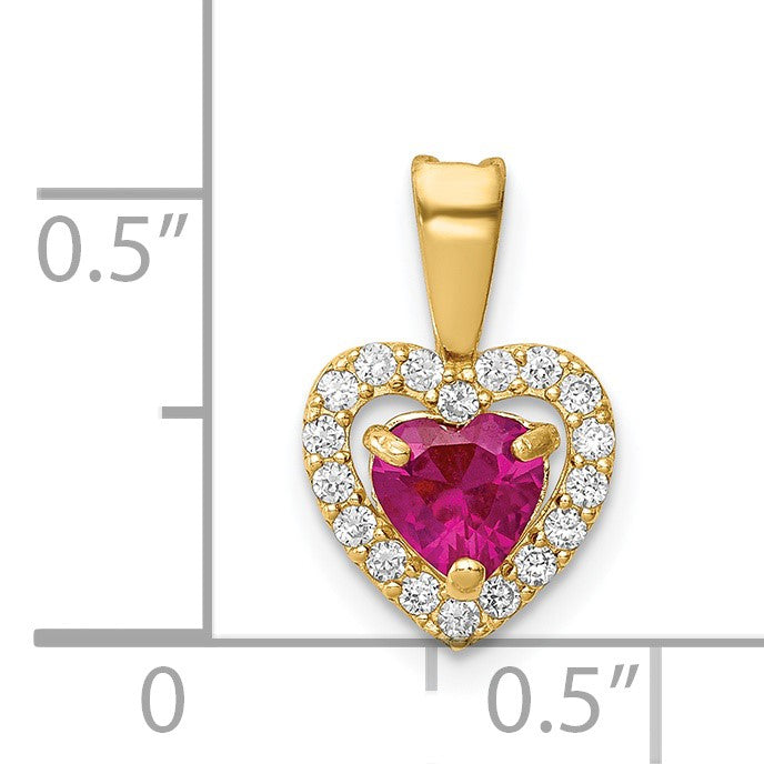 14K Polished Red and Clear CZ Halo Heart Pendant