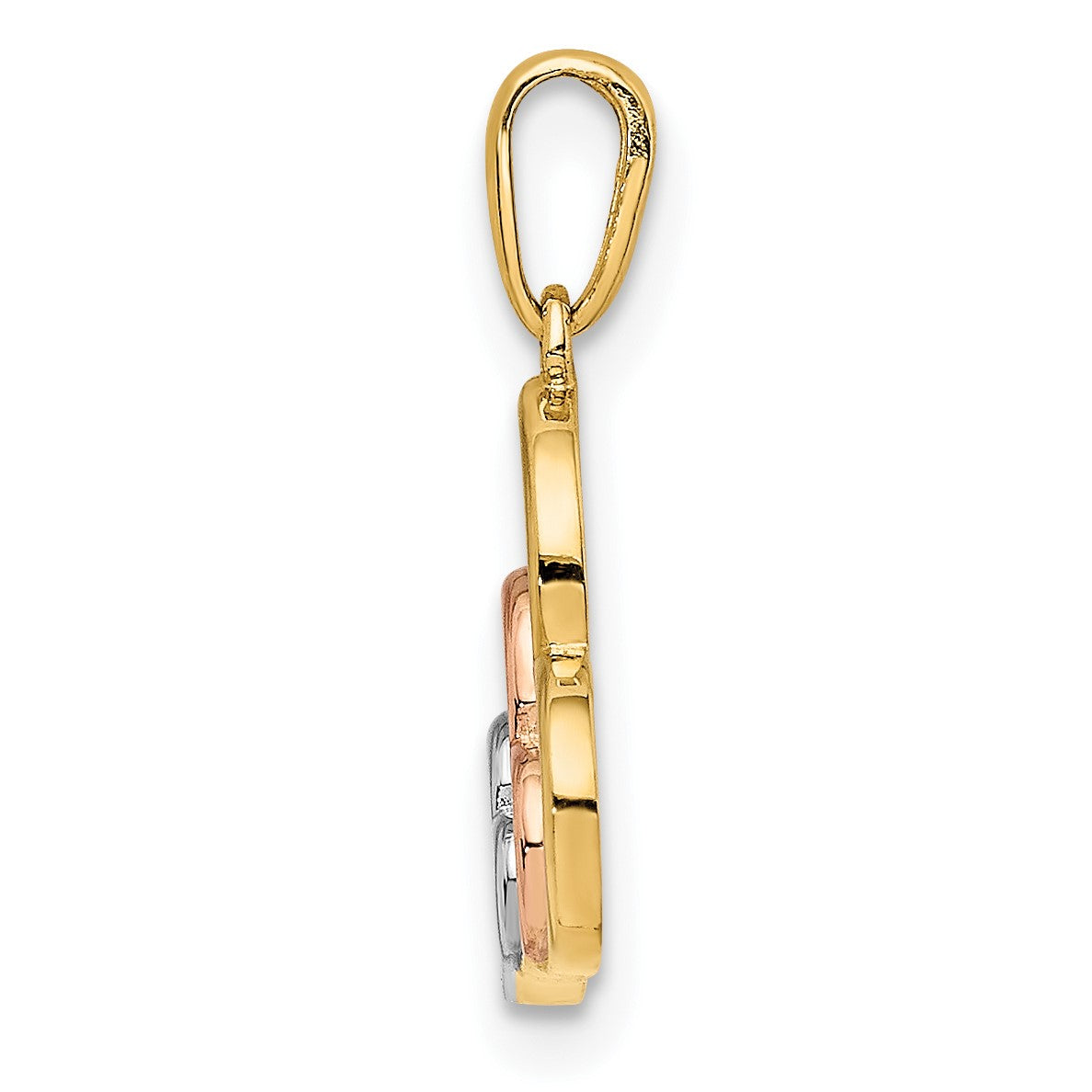14K with Rose and White Rhodium Polished 3 Hearts Pendant