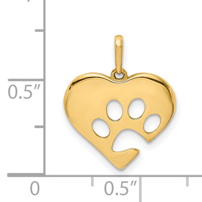 14K Polished Heart with Cut-out Paw Print Pendant