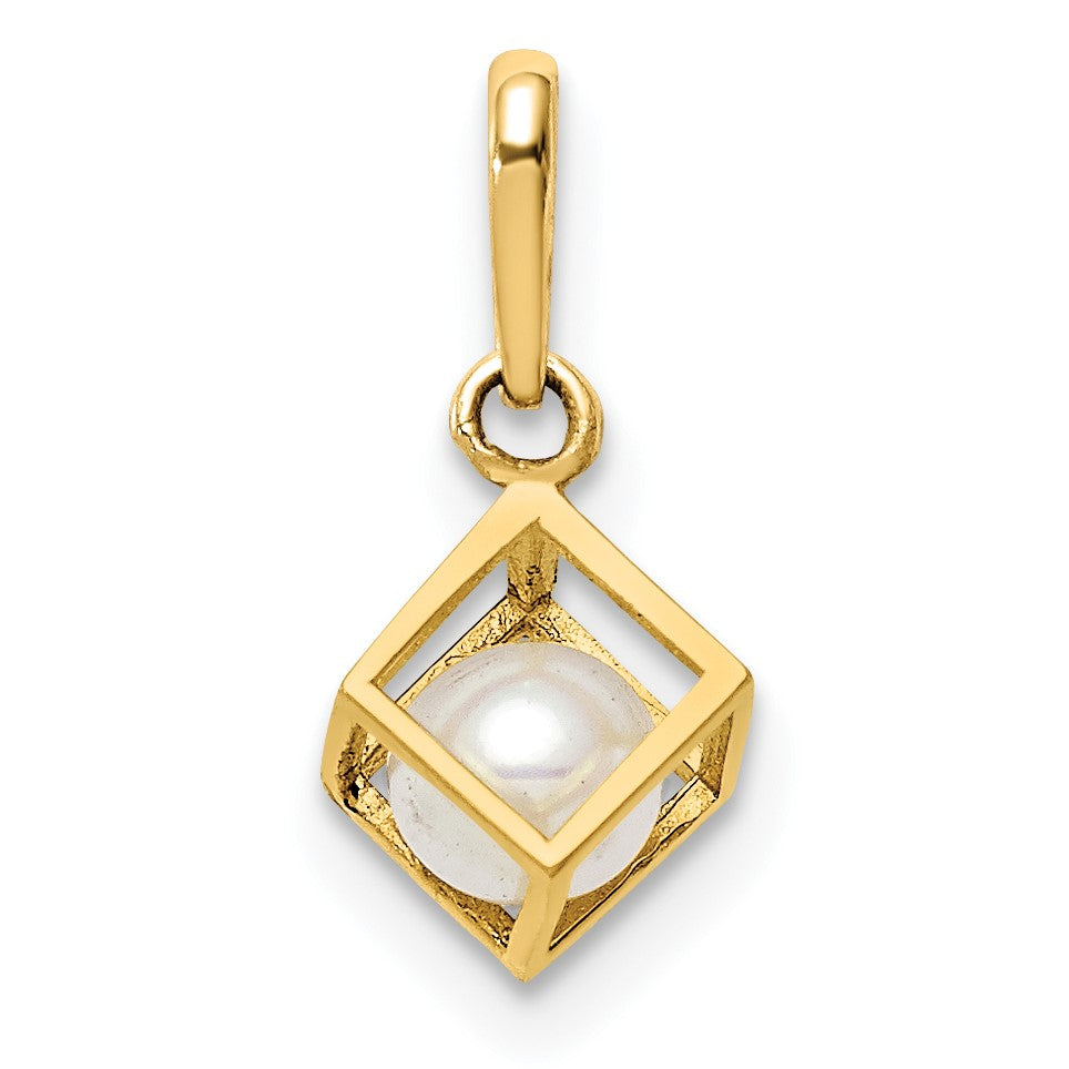 14K 3-D Freshwater Cultured Pearl in Cube Pendant