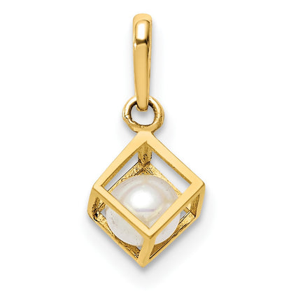 14K 3-D Freshwater Cultured Pearl in Cube Pendant