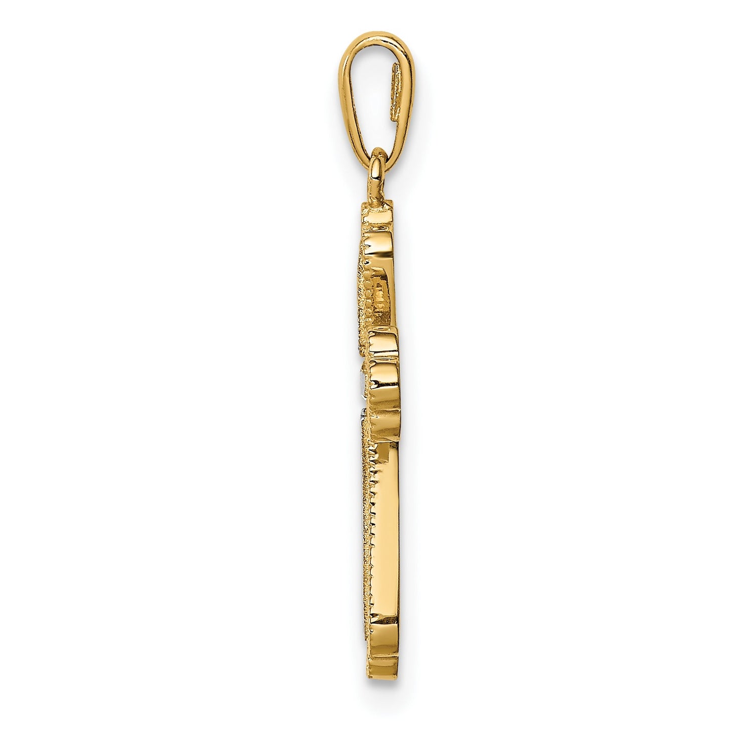 14K and White Rhodium CZ Cross Pendant