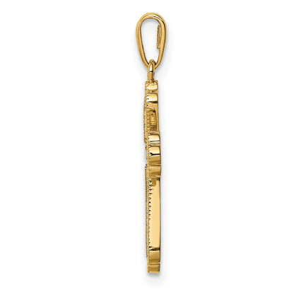 14K and White Rhodium CZ Cross Pendant