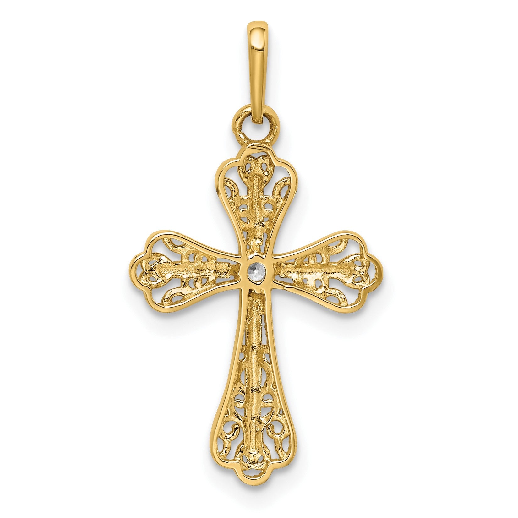14K and White Rhodium CZ Cross Pendant