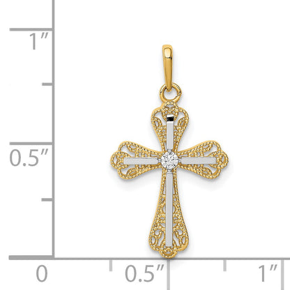 14K and White Rhodium CZ Cross Pendant
