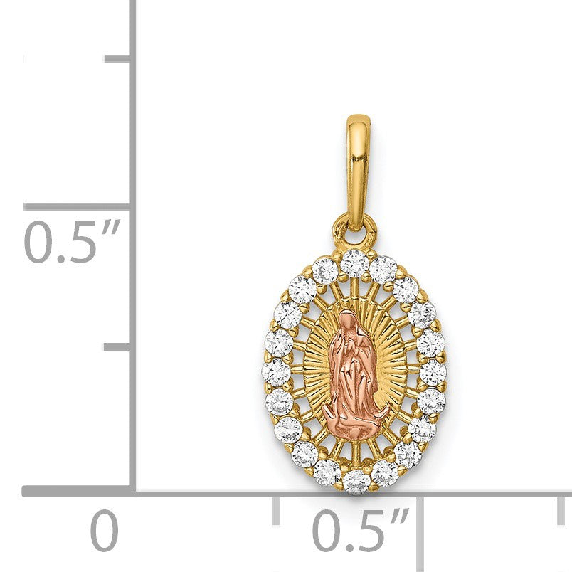 14K Two-tone Our Lady of Guadalupe CZ Oval Pendant
