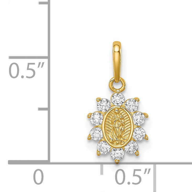 14K Small Our Lady of Guadalupe CZ Oval Pendant
