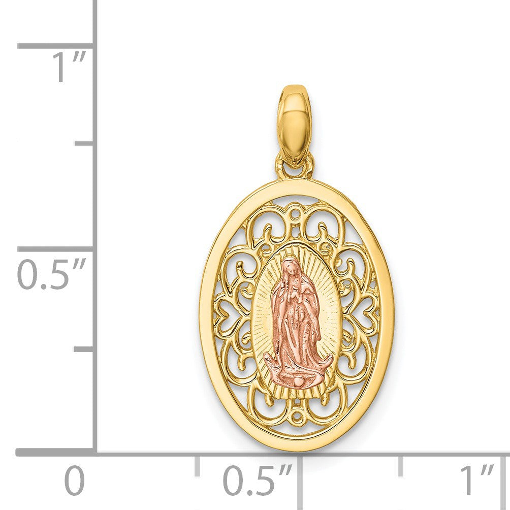 14K Two-tone Our Lady of Guadalupe Oval Pendant