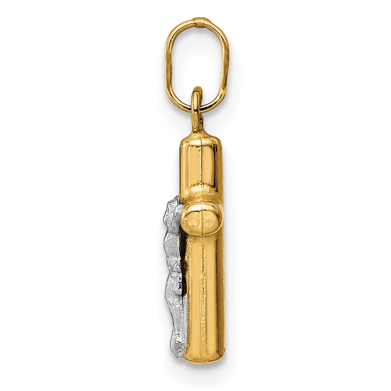14k and White Rhodium Polished Hollow Crucifix Charm