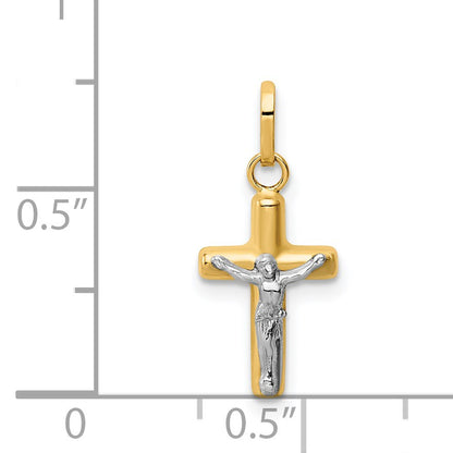 14k and White Rhodium Polished Hollow Crucifix Charm