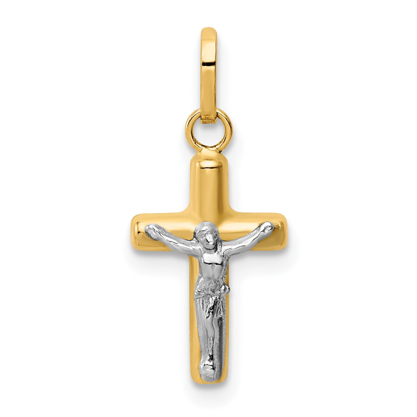 14k and White Rhodium Polished Hollow Crucifix Charm