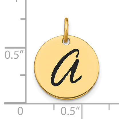 14k Polished Black Enamel Letter A Initial Disk Charm
