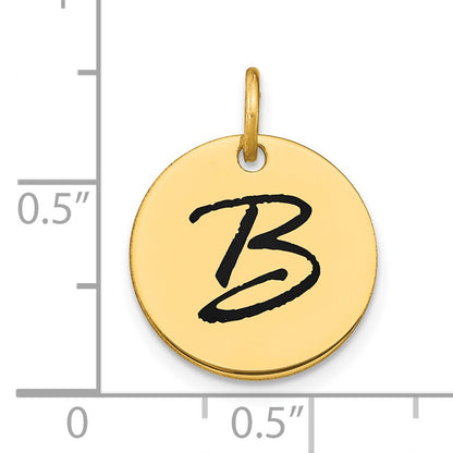 14k Polished Black Enamel Letter B Initial Disk Charm