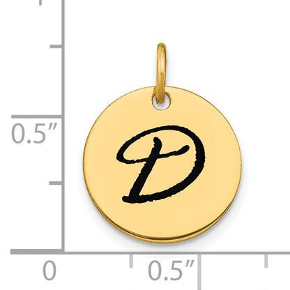 14k Polished Black Enamel Letter D Initial Disk Charm