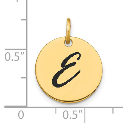 14k Polished Black Enamel Letter E Initial Disk Charm
