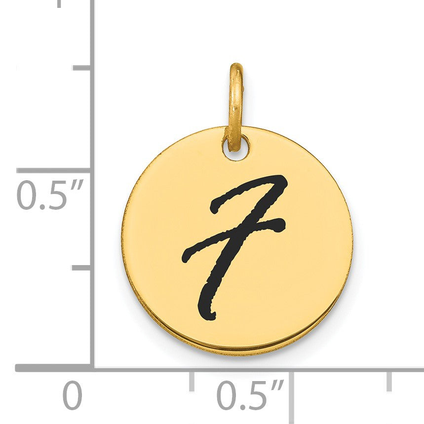 14k Polished Black Enamel Letter F Initial Disk Charm