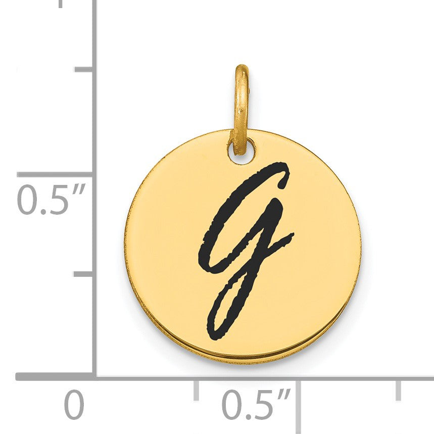 14k Polished Black Enamel Letter G Initial Disk Charm